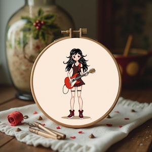 Rock and Roll Guitar Girl Cross Stitch Pattern - Rock & Roll Guitar Girl - Instant PDF Download