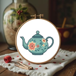 Floral Teapot Cross Stitch Pattern - Floral Teapot- Instant PDF Download