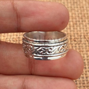 Boho 925 Sterling Silver Designer Spinner Ring For Handmade Three Tone For Her, Silver Ring