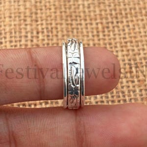 Anillo giratorio de flores, anillo con diseño de hojas, anillo de plata de ley 925, anillo antiestrés, anillo único, anillo hecho a mano, anillo bohemio, anillo para la ansiedad