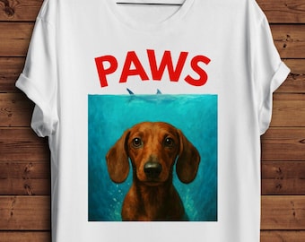 Grappig grafisch T-shirt worsthond, cadeau hondenliefhebber, grappig hondenshirt, dames-, heren-, uniseks T-shirt, shirt schattige hond, T-shirt teckel, Paws Top