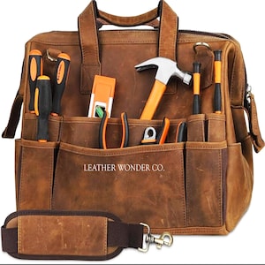 Leather tool bag, tool storage bag, custom tool bag, tool organizer, handmade tool bag for men