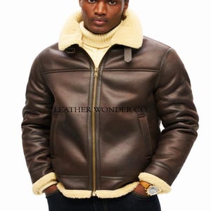 Fur leather jacket, shearling jacket, brown leather jacket, aviator jacket, RAF aviator leather jacket,