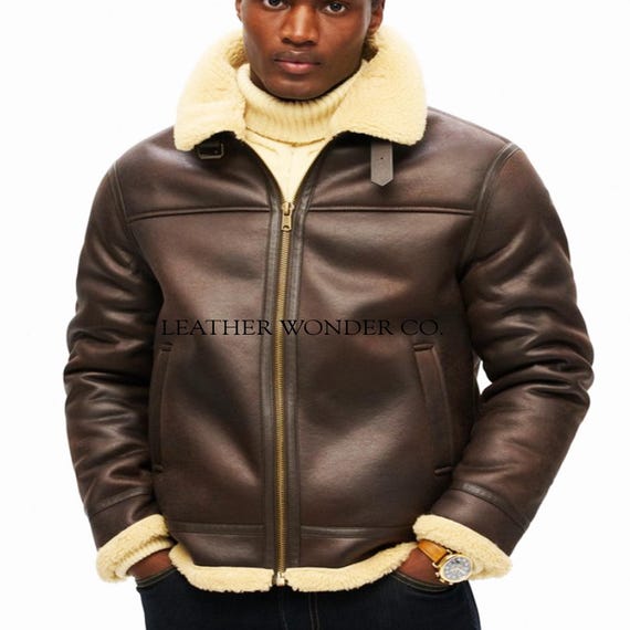 Herren Jacke Braune Lederjacke Mit Fell Fliegerjacke Lederjacke