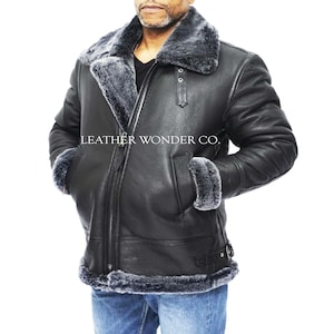 Lederjacke in schwarz schwarz, handgearbeitete lederjacke, fellgefütterte jacke, b3 oberbekleidung, b3 bomberjacke, fliegerjacke