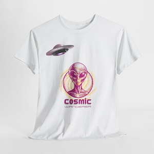 Cosmic Alien Unisex Heavy Cotton Tee | Fun UFO Apparel, Sci-Fi T-Shirt, Outer Space Gift, Alien Lover Merchandise, Unique Cosmic Style