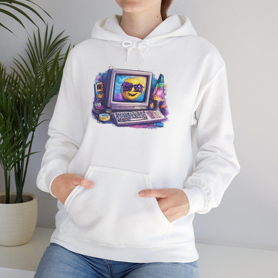 Retro Desktop Computer Smiley Face Hoodie | Vaporwave 90s Tech Graphic ...