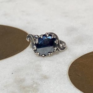 Sterling Silver Vintage Ring with Black Gemstone Marked Sterling and Signed by Maker Size 4.5
