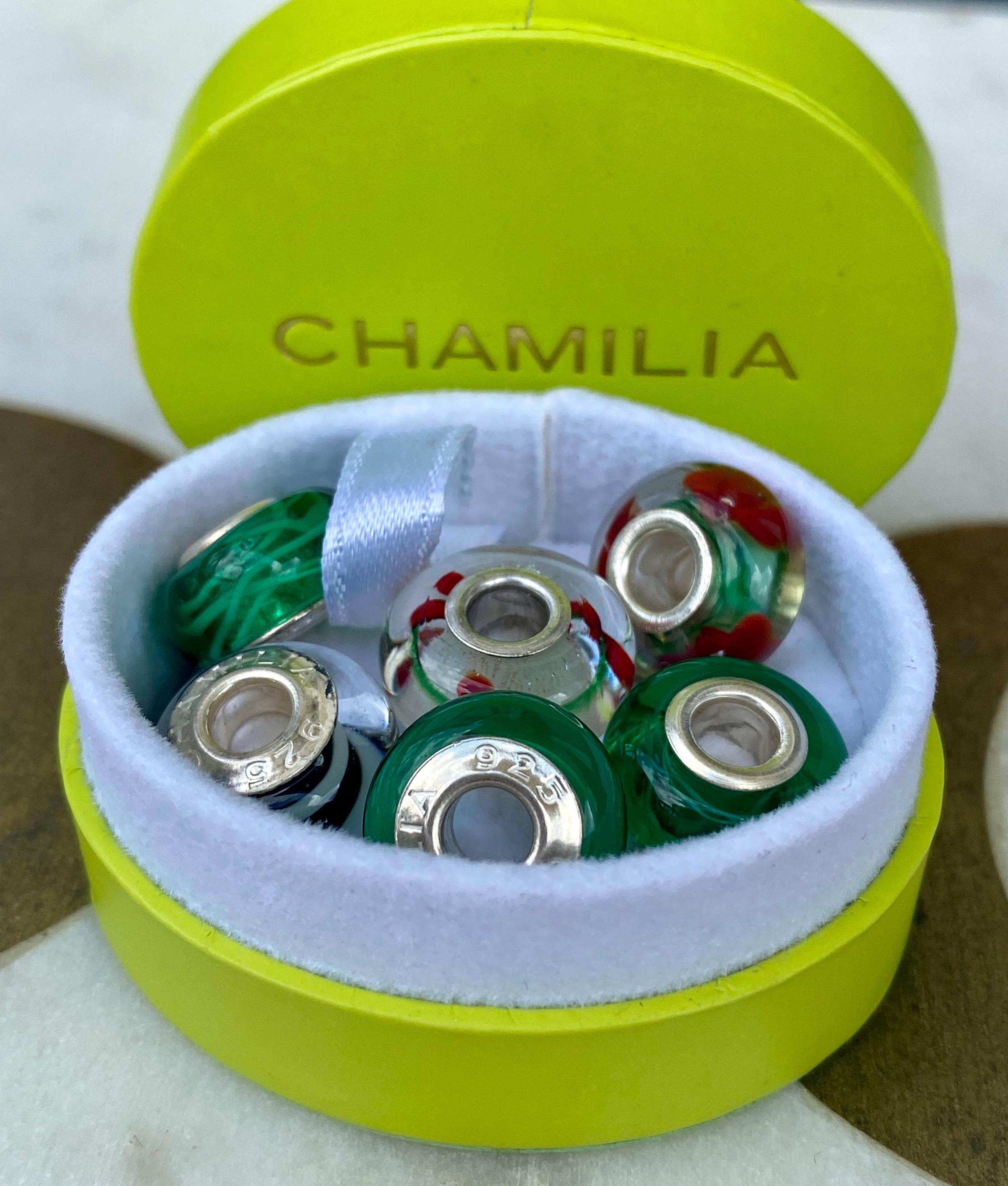 Chamilia Sterling Silver Murano Glass Bead Charms Lot of Signed