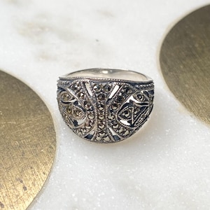Judith Jack Designer Vintage Sterling Silber und Maracasit Ring Größe 6 signiert JJ Marked 925