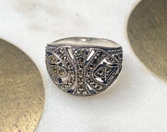 Anillo vintage de plata de ley con marcasita de Judith Jack, talla 6