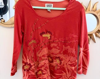 Top vintage Y2K de Chicos Design con mangas tres cuartos y bordado floral.