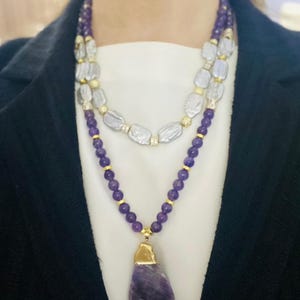 Amethyst / baroque freshwater pearl necklace with pendant-Necklace with Lighting Jewelry Box-Best Gift for Girlfriend/ Wife-fashion jewelry
