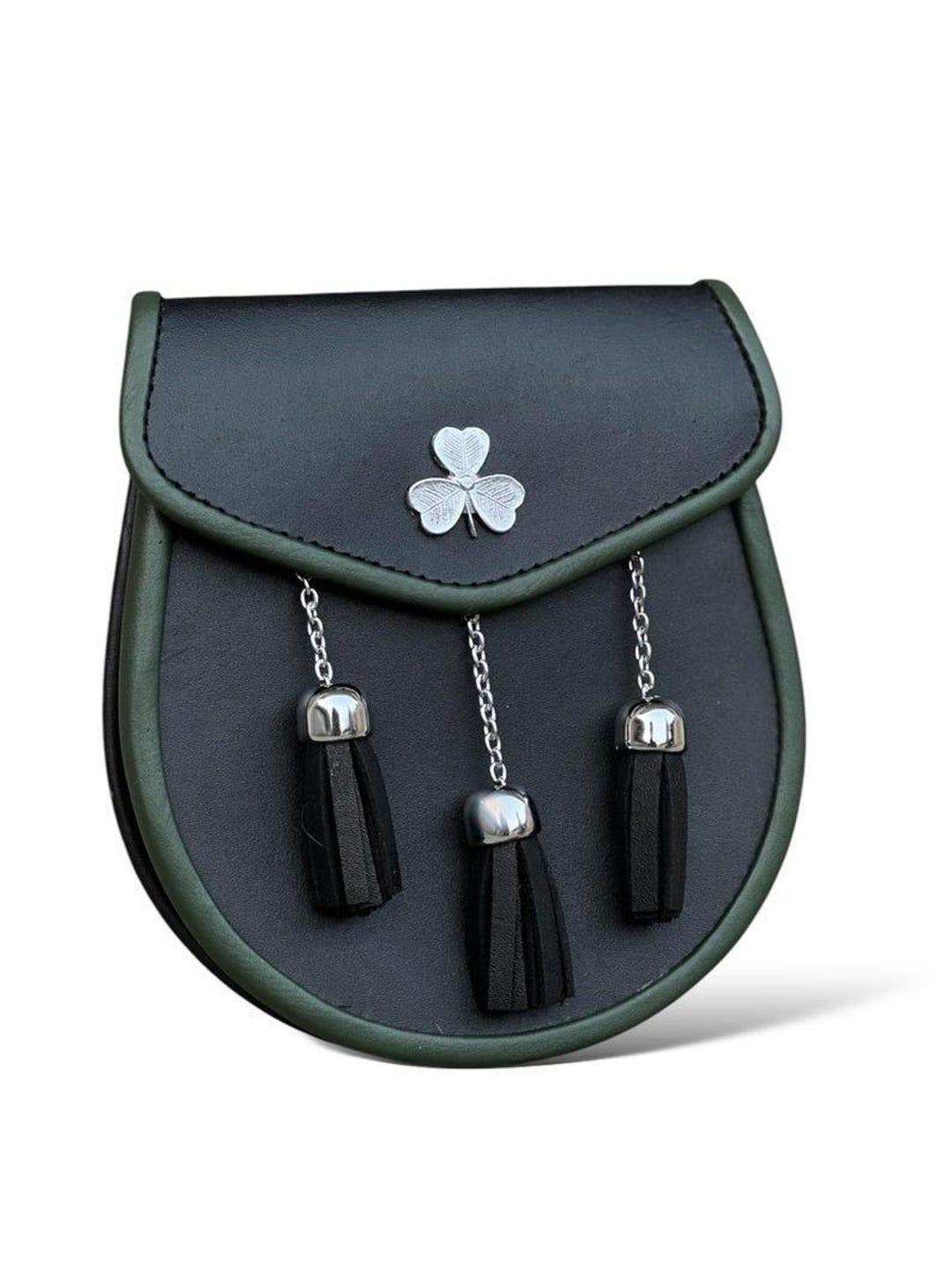 Irish Shamrock Leather Kilt Sporran With 3 Tassels And Chain Belt main image 0