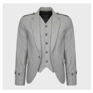 Veste kilt à carreaux gris écossais avec gilet - Veste de mariage Highland en laine faite main pour homme - Tour de poitrine de 34&quot; à 54&quot;