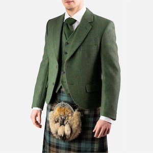 Scottish Green Argyle Kilt Jacket & Vest | Handmade Wool Highland Wedding Outfit | Sizes 34–54 | Men&#39;s Celtic Formal Wear