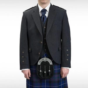 Scottish Argyle Kilt Jacke & Weste für Herren | 100% Serge Wolle | Highland Hochzeitsoutfit | Formelle schwarze Kiltjacke