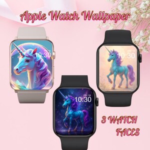 Set di quadranti per orologio con unicorno carino - Sfondi fantasy magici per Apple Watch (set di 3)
