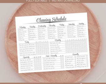 EDITABLE Cleaning Schedule - Fillable Master Cleaning Planner - Household Chores - Daily Weekly Monthly Yearly Cleaning Checklist - 8.5x11"