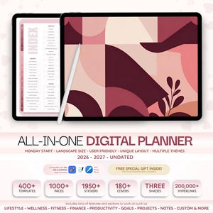 2026 Agenda numérique 2027 et non daté | Agenda tout-en-un | Agenda Android pour iPad | Agenda quotidien hebdomadaire mensuel Goodnotes (téléchargement numérique)