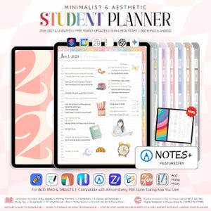Digital Student Planner 2026, 2027, Undated PORTRAIT for iPad & Android | Daily, Weekly, Monthly Journal | Goodnotes, Notability, Noteshelf