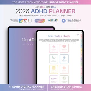 Planificador digital para TDAH 2026 / Plantilla para iPad/Android para adultos / Planificador Goodnotes diario, semanal, mensual y anual (descarga instantánea)