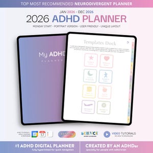 Planificador digital para TDAH 2026 / Plantilla para iPad/Android para adultos / Planificador Goodnotes diario, semanal, mensual y anual (descarga instantánea)