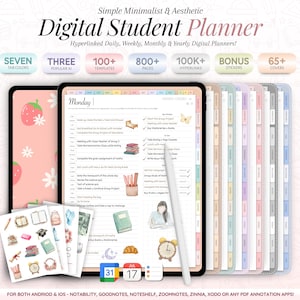 Digital Student Planner 2026 2027 & Undated | iPad Dated Goodnotes Template | Android College Tracker | Monthly School Study Journal