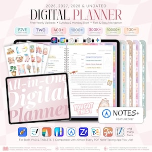 2026, 2027, 2028, Undated Digital Planner LANDSCAPE for iPad & Android | All-in-One Daily, Weekly, Monthly Journal | Goodnotes, Notability