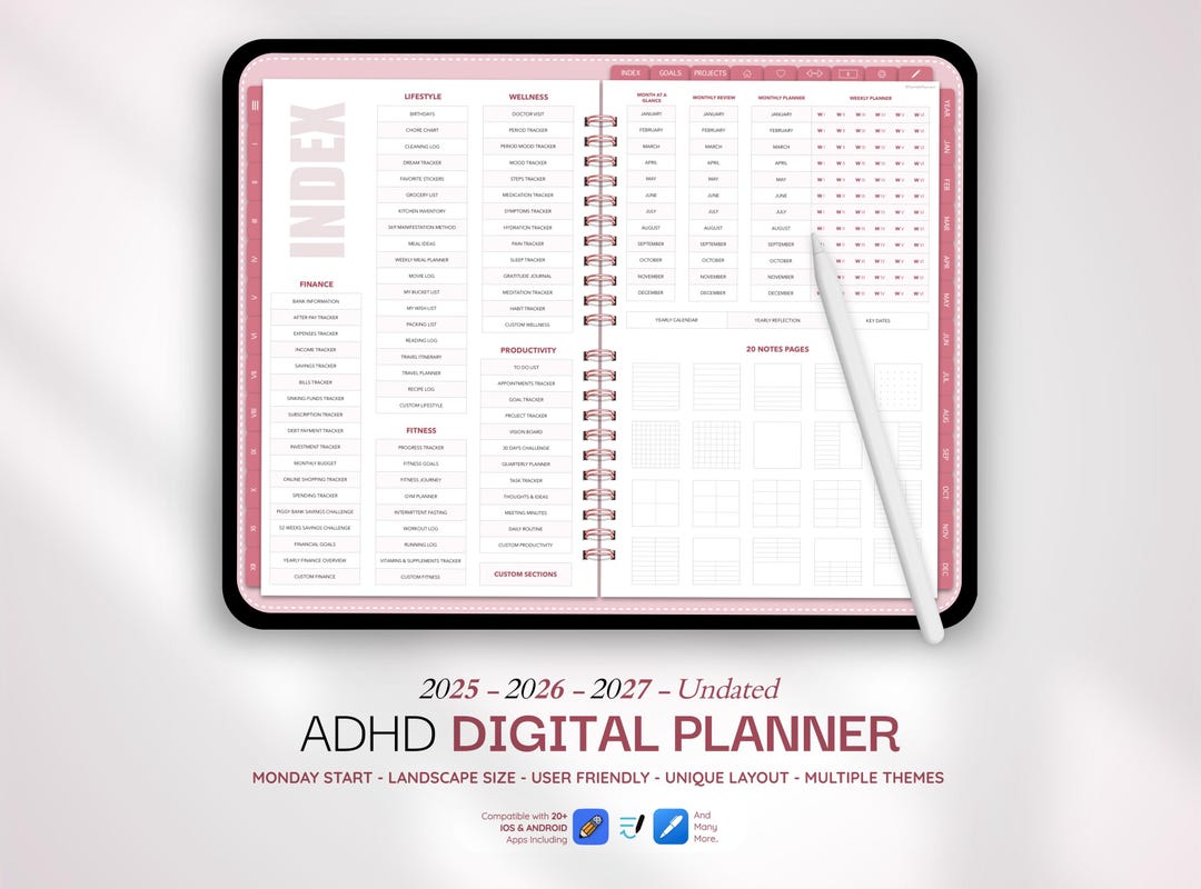ADHD Digital Planner Adult ADHD Planner 2025 2026 2027 Undated ...