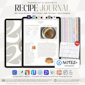 Rivista digitale di ricette in formato verticale per iPad e Android / Modello di ricettario per mamme, pianificatore di pasti, libro di cucina / Compatibile con GoodNotes, Notability e Noteshelf.