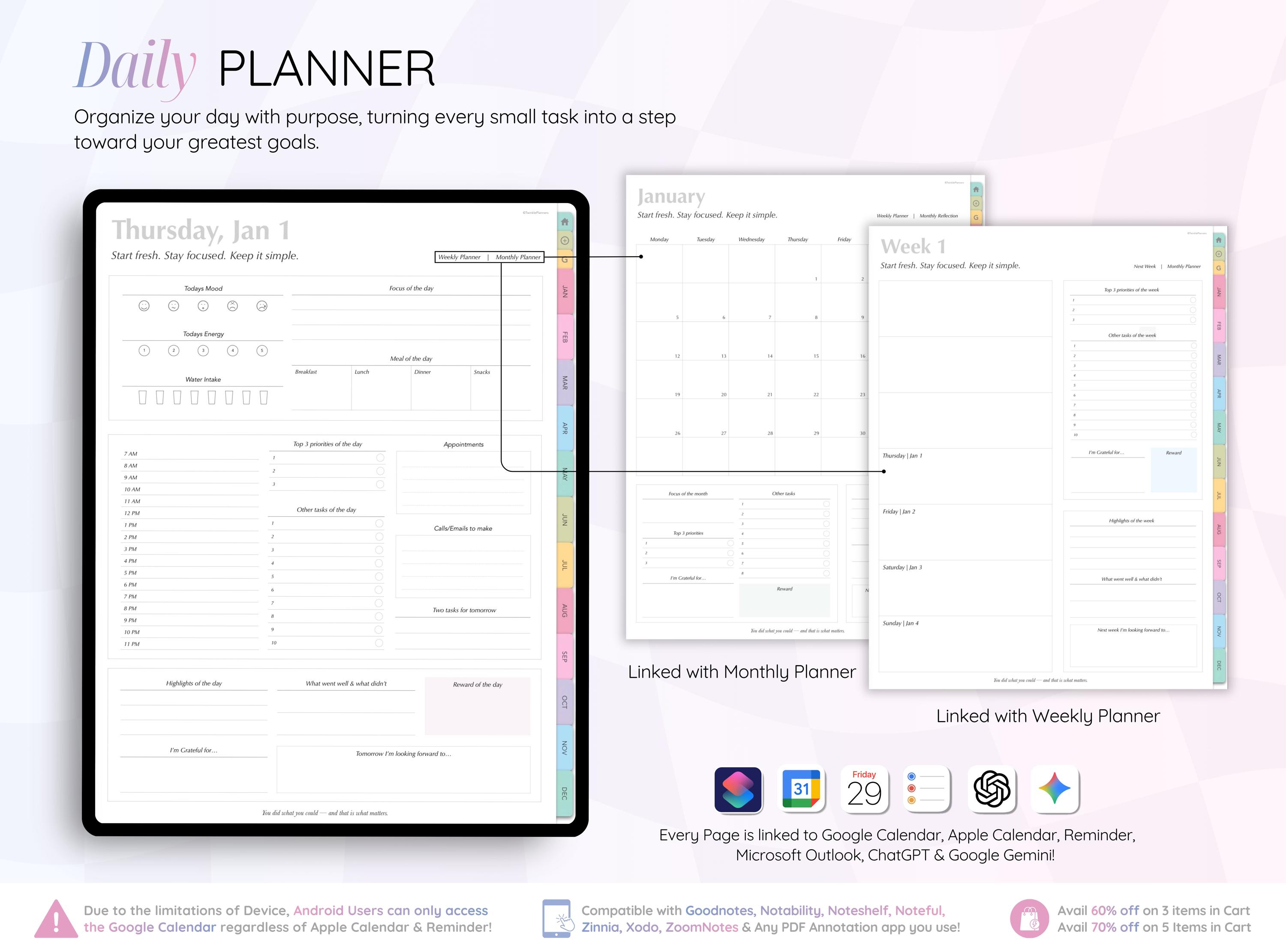 ADHD Digital Planner 2026, 2027 & Undated | iPad Android | Daily Weekly ...