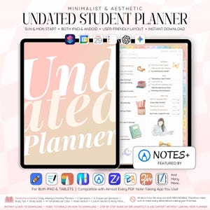 Agenda digitale per studenti senza data, formato verticale, per iPad e Android / Diario accademico giornaliero, settimanale e mensile / Compatibile con Goodnotes, Notability e Noteshelf