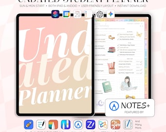 Cyfrowy planer studencki bez daty PORTRAIT na iPada i Androida | Dziennik akademicki dzienny, tygodniowy, miesięczny | Goodnotes, Notability, Noteshelf