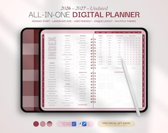 2026 2027 & 日付なしデジタルプランナー | オールインワンプランナー | iPad Android プランナー | デイリー・ウィークリー・マンスリー Goodnotes プランナー (デジタルダウンロード)