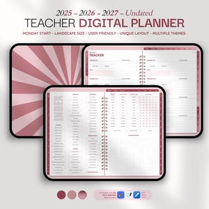Teacher Digital Planner for GoodNotes, Notability: 2025-2027 & Undated (Digital Download) iPad + Android Daily, Weekly, Monthly, Yearly Plan