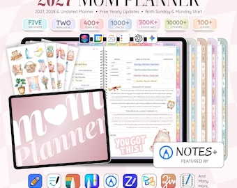 2027 2028 Mom Planner LANDSCAPE for iPad & Android | Undated Busy Mum Life Journal | Daily, Weekly, Monthly | Goodnotes Notability Noteshelf