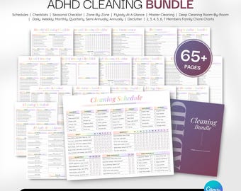 65ページ以上 | ADHD 掃除プランナーバンドル | 編集可能なスケジュール、チェックリスト（デジタルダウンロード）