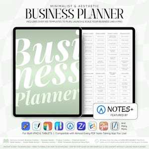 Digital Business Planner PORTRAIT for iPad & Android | Small Entrepreneur, Social Media, Side Hustle, Content Journal | Goodnotes Notability