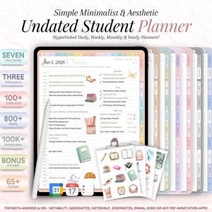 Undated Student Digital Planner | iPad Portrait Goodnotes Notability Noteshelf Penly Template | Android College Tracker | Study Calendar