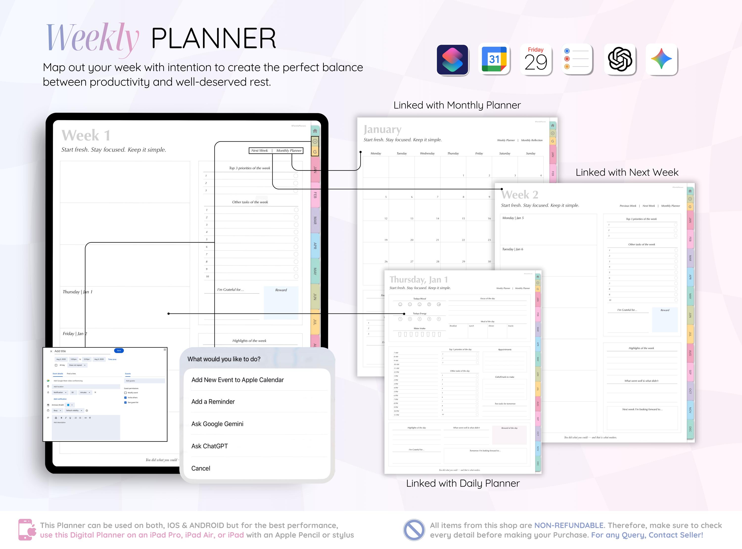 ADHD Digital Planner 2026, 2027 & Undated | iPad Android | Daily Weekly ...