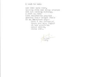 i want to wake -hand typed limited edition orignial poem