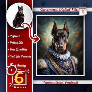 Majestic royal Dog, Renaissance Dog Portrait from Photo, Royal Dog Painting, Pet Loss Gift, Custom Pet Portrait From Photo
