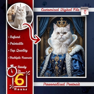 Majestueuze kat fotoprint, Royal Feline Wall Art, custom Kitty Memorial, elegant cadeau huisdierliefhebber, gepersonaliseerde kattentekening