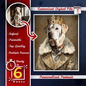 Majestic Dog Painting, Royal Canine from Photo, custom Pet Lover Gift, Commemorate Puppy Wall Art, Noble Dog Digital Download