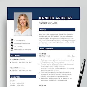 Plantilla de currículum ejecutivo (Word, Google Docs, etc.), plantilla de CV con carta de presentación, currículum vítae moderno de director financiero, CV profesional.