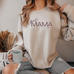 Personalized Girl Mama EST Year Sweatshirt, Trendy Mom Crewneck Sweater, Mothers Day Gift