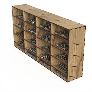 Slanted Storage Shelf Laser Cut File, 16 Compartment Organizer, Digital 3mm