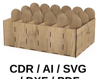 Laser Cut 18 Cell Organizer File, Spice Rack SVG Template, Storage Box DXF Digital Download, Glowforge Laser Cut Plan, 3.5mm Plywood SVG