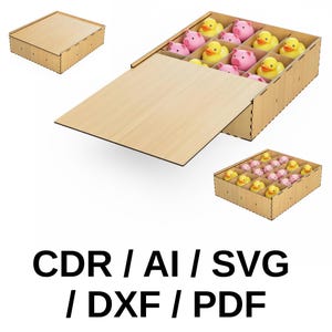 Laserskuren 12-cells organizer SVG-mall, skjutbart lock (digital nedladdning)